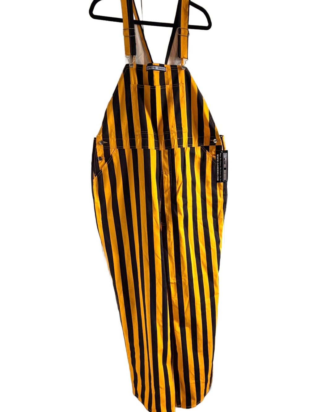 NWT Game Bibs Black Yellow Striped Overalls Game Day Adult XL University Spirit